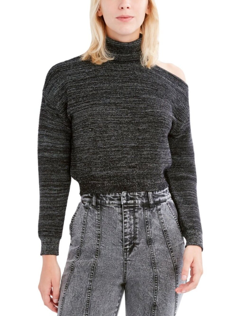 BCBGeneration Womens Cold-Shoulder Turtleneck Sweater